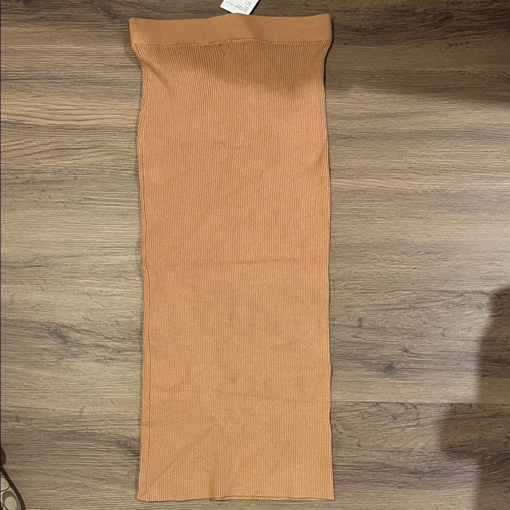 Mango Camel Ribbed Skirt